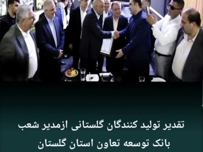 تقدیر تولیدکنندگان گلستانی از مدیر شعب بانک توسعه تعاون استان درراستای تحقق شعار سال و حمایت از تولید درحضور وزیرتعاون، استاندارگلستان و جمعی از نمایندگان استان