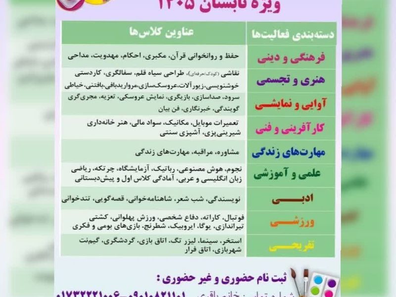 آغاز ثبت نام دوره های تابستانی ۱۴۰۵ در کانون «گلشن» در راستای طرح «مسجد کانون نشاط