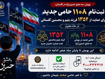 پویش «به عشق حسین(ع)» در گلستان؛ ثبت‌نام ۱۱۰۸ حامی جدید برای حمایت از ۱۳۵۲ فرزند یتیم و محسنین گلستانی درماه محرم